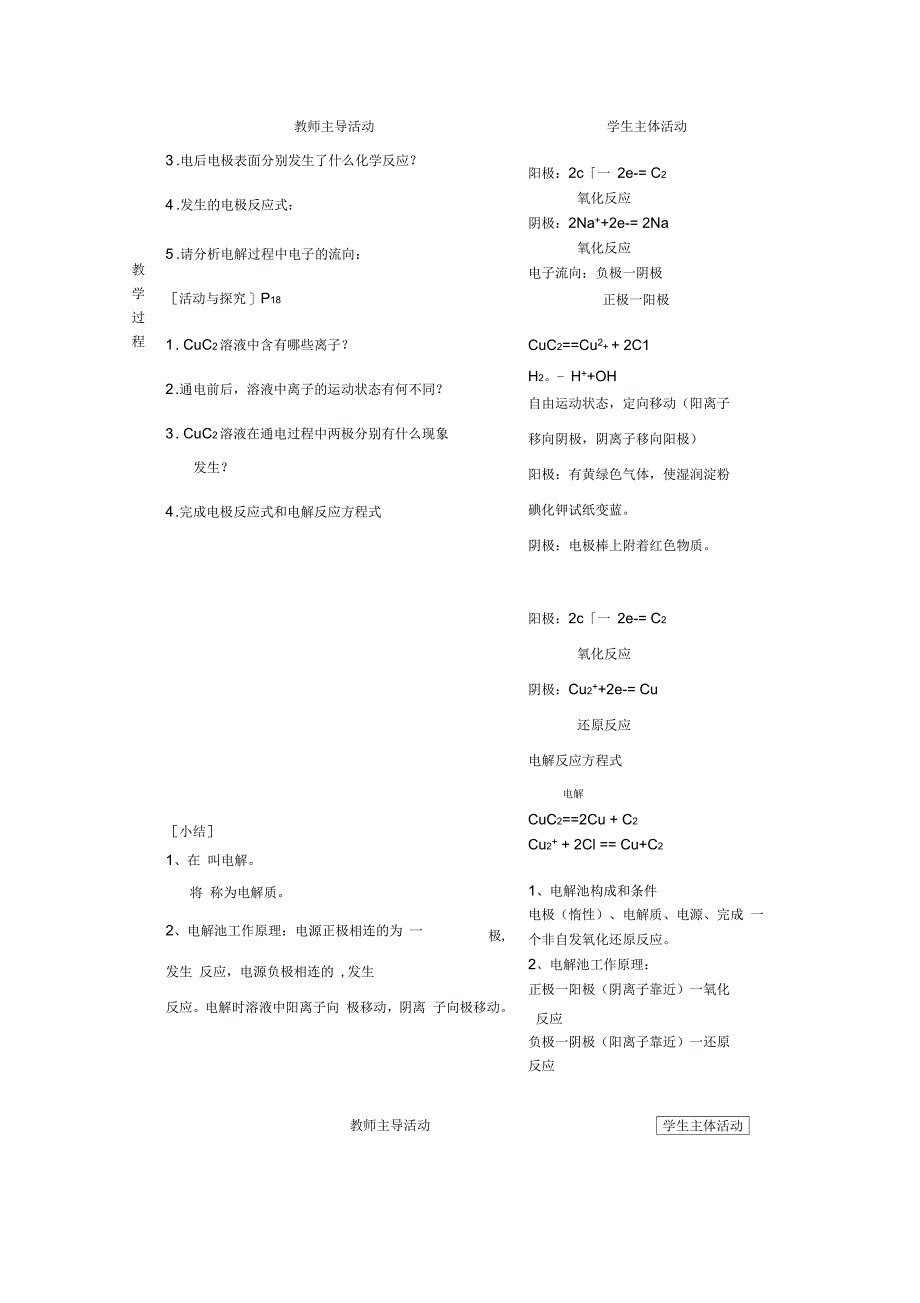 江苏省新沂市王楼中学化学选修四《第二单元化学能与电能的转化：电解原理》教案_第2页