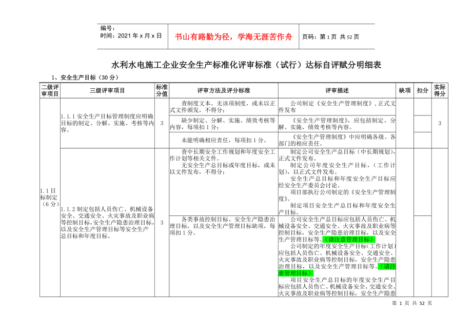 水利水电施工安全生产标准化企业自评_第1页