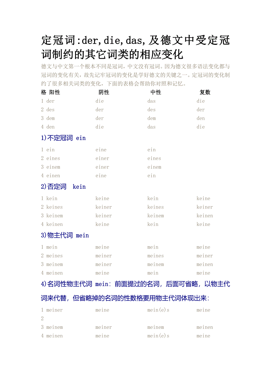 定冠词及德文中受定冠词制约的其它词类的相应变化.doc_第1页