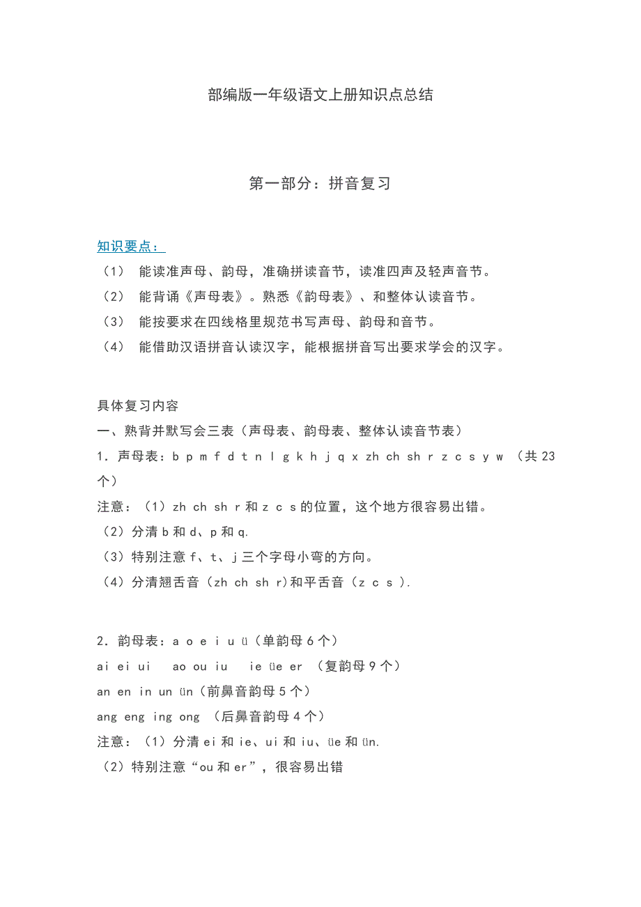 部编版一年级语文上册知识点总结_第1页