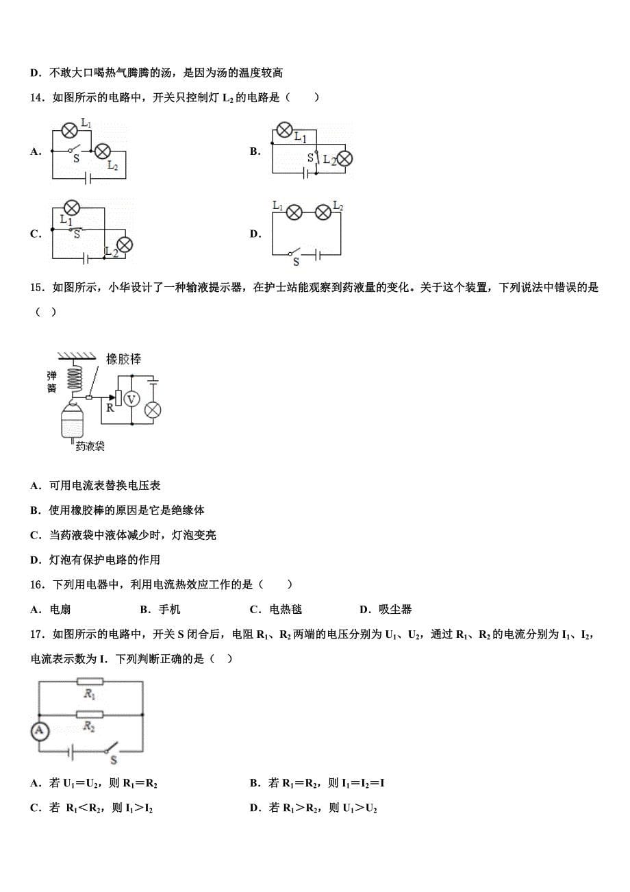 2023届河南省洛阳市实验中学物理九年级第一学期期末学业质量监测模拟试题含解析.doc_第5页