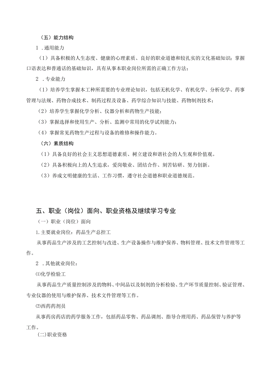 药品生产技术专业人才培养方案_第4页