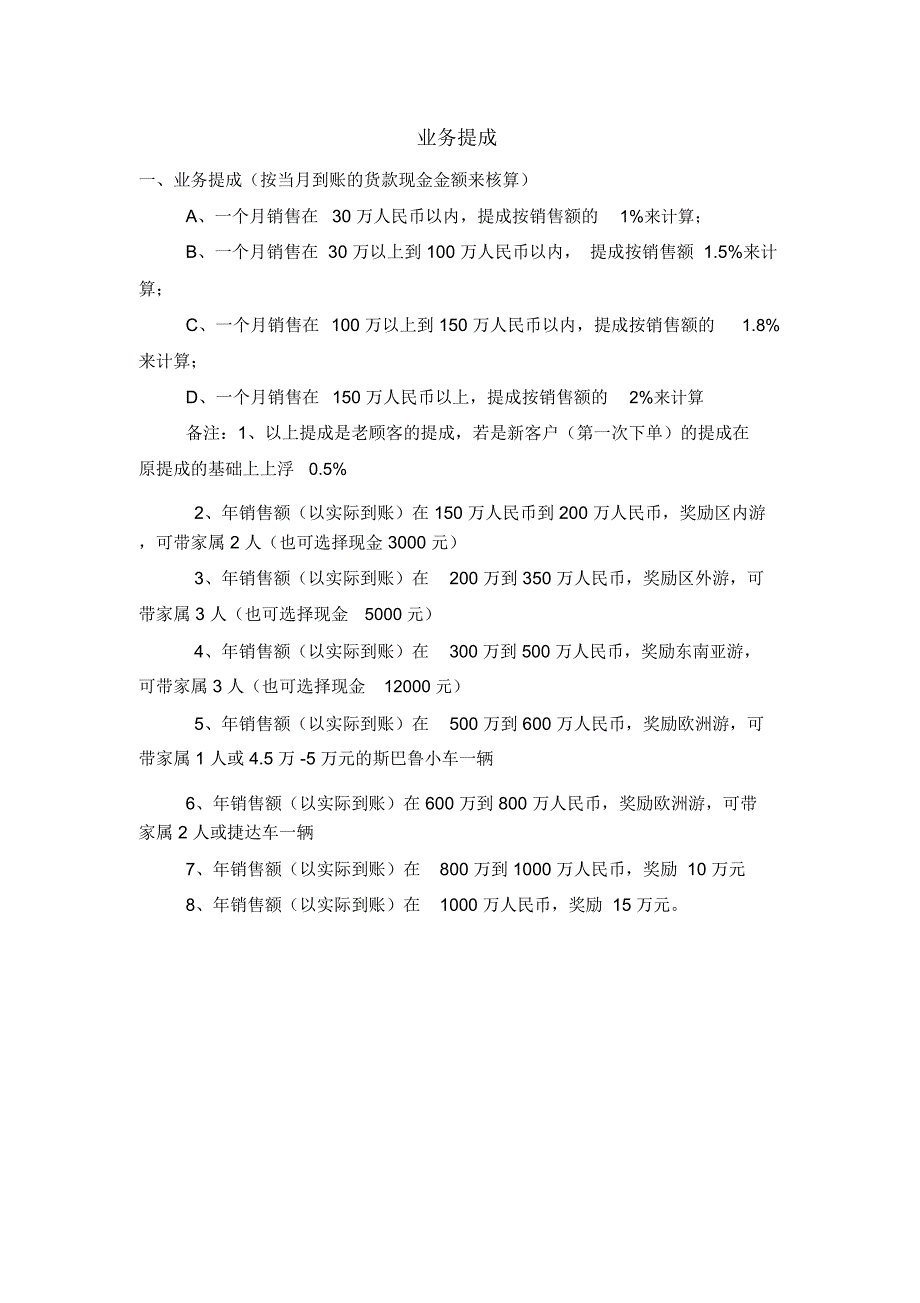 销售人员奖励计划及提成方案_第1页