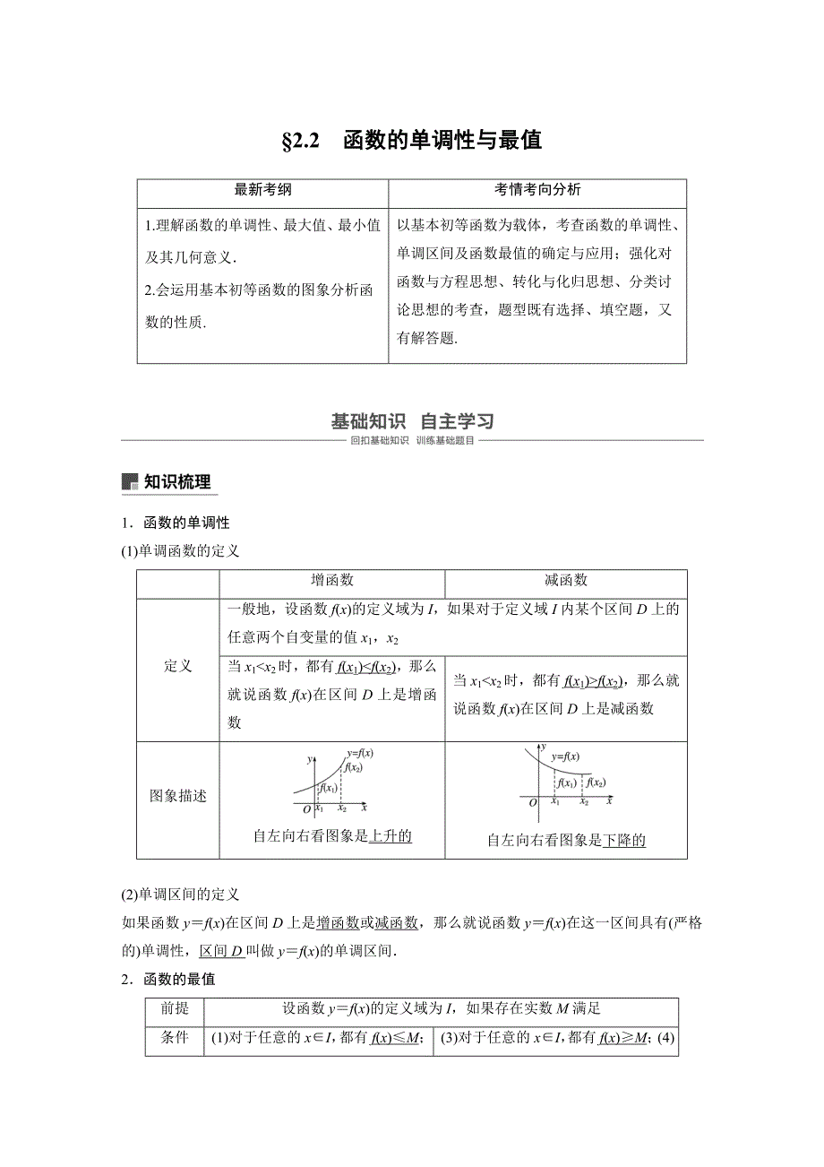 高中复习专题：函数的单调性与最值_第1页