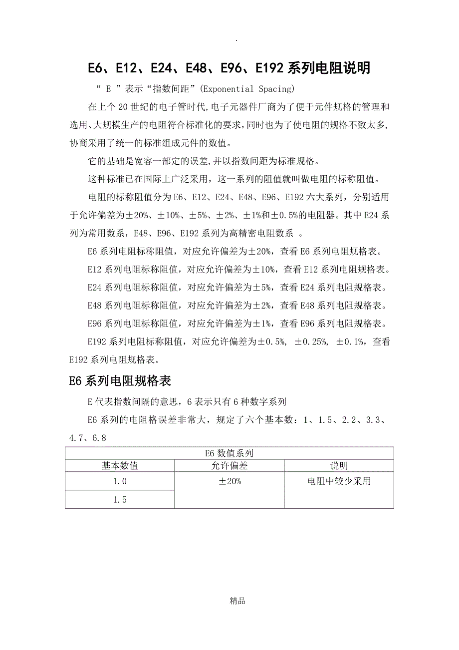 E6E12E24E48E96E192系列电阻说明_第1页