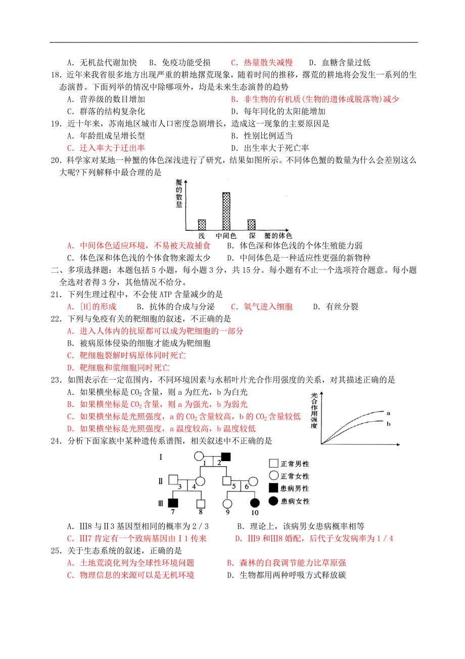 江苏高考生物模拟试题_第3页