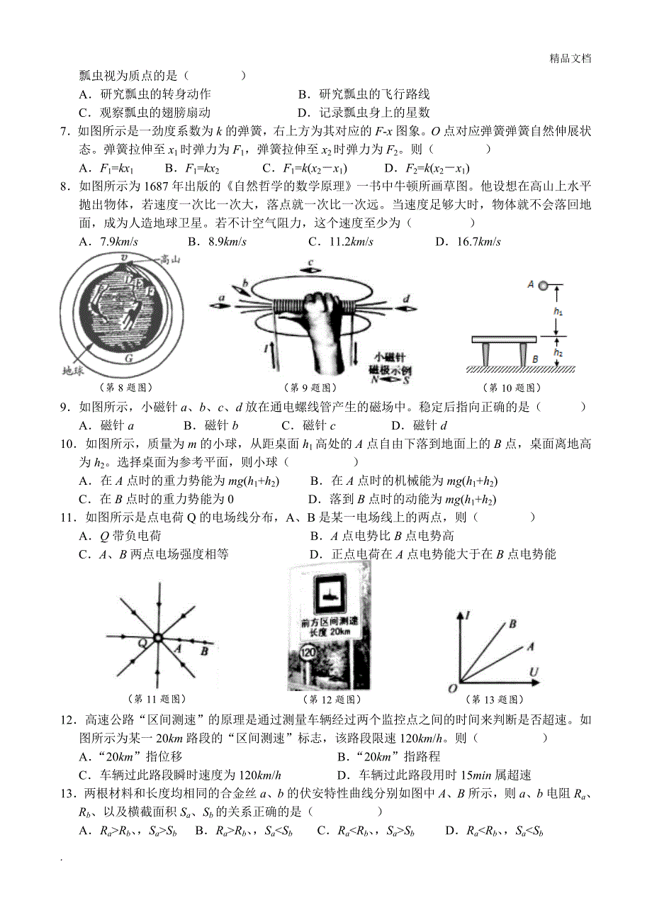 浙江省普通高中学业水平考试物理试卷_第2页