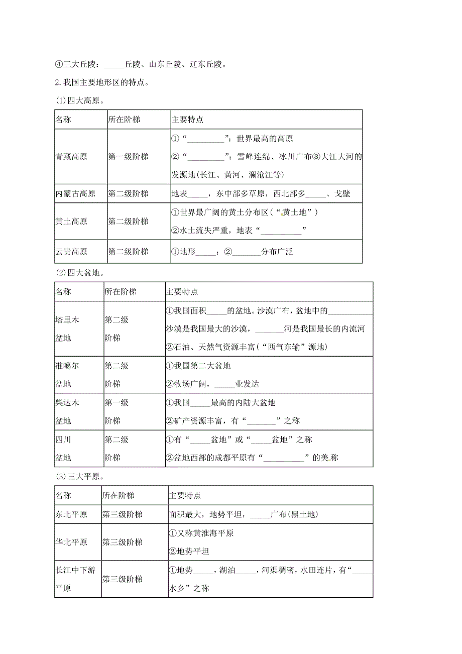 福建省三明市宁化县中考地理第二单元世界地理第11课时中国的地形复习题_第2页