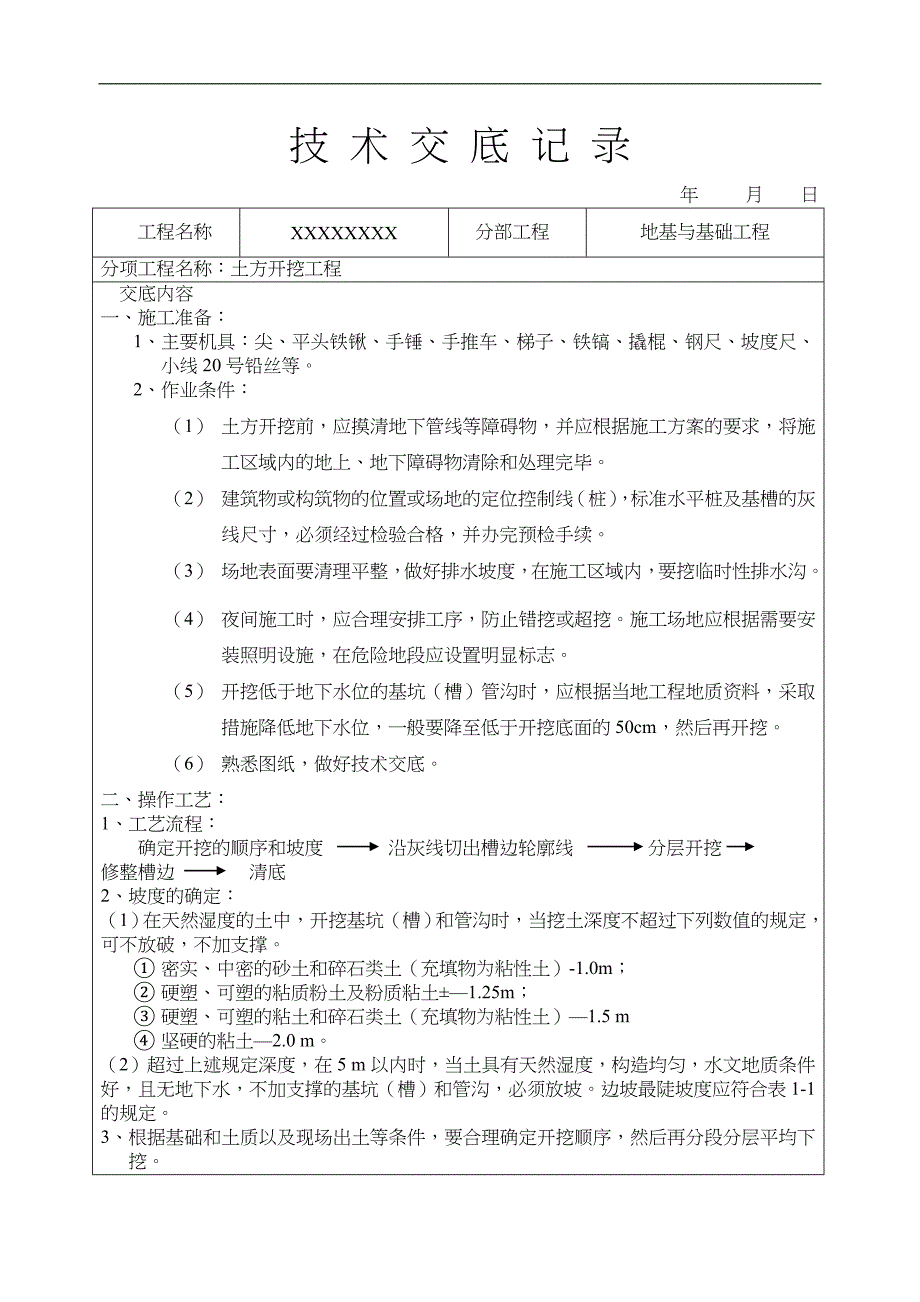 土石方工程技术交底记录全套_第1页