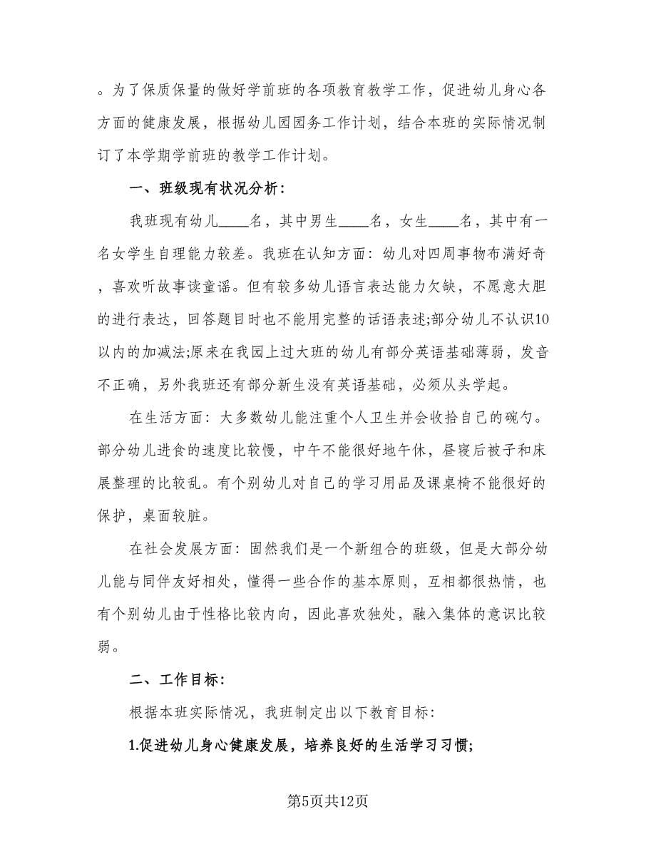 幼儿园学前班上学期个人计划标准范文（四篇）.doc_第5页