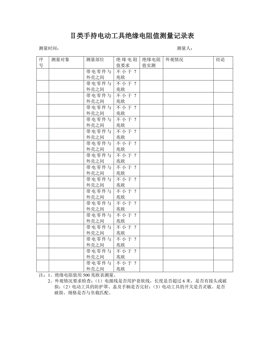 手持电动工具绝缘电阻值测量记录表_第2页