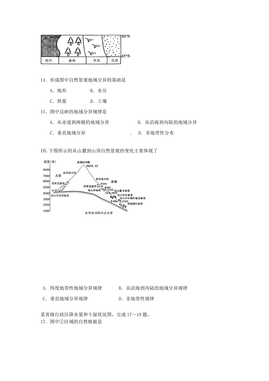 新人教版地理高三单元测试11自然地理环境的整体性与差异性_第5页