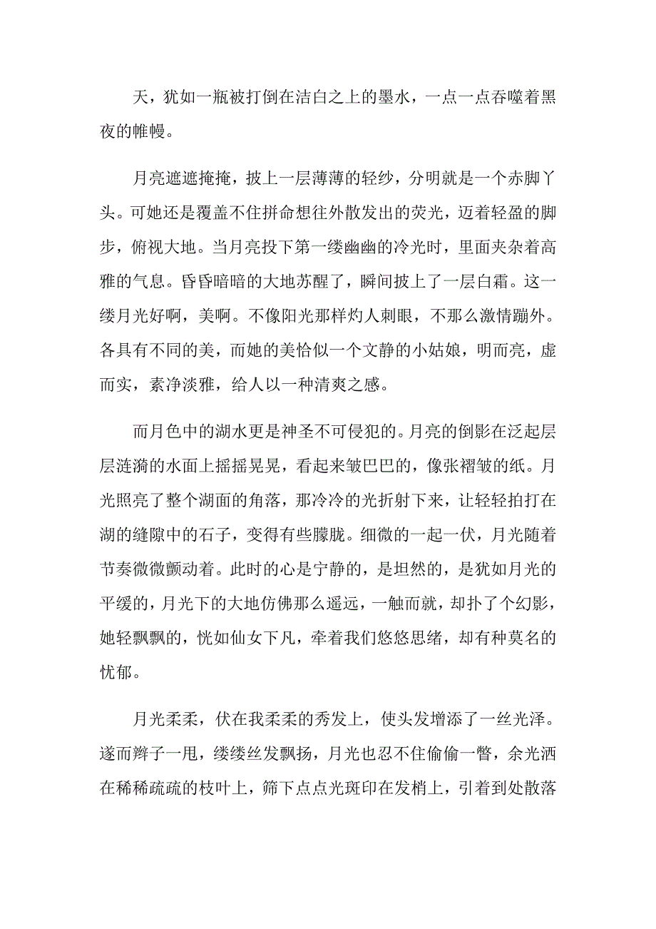 以月光为主题的作文600字高一月光作文五篇精选_第4页