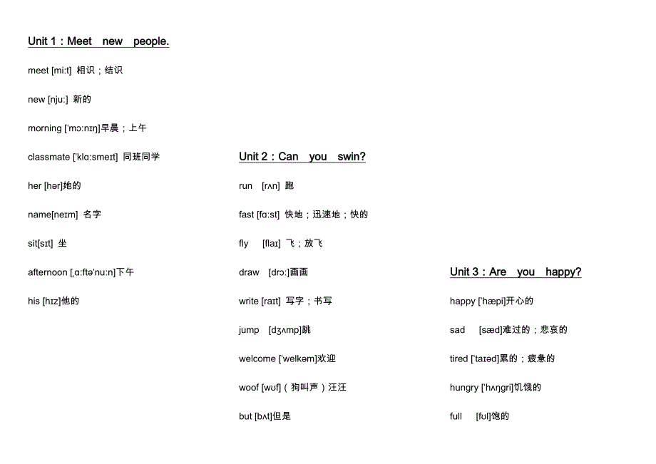 上教版牛津四年级上册英语单词表带音标_第1页