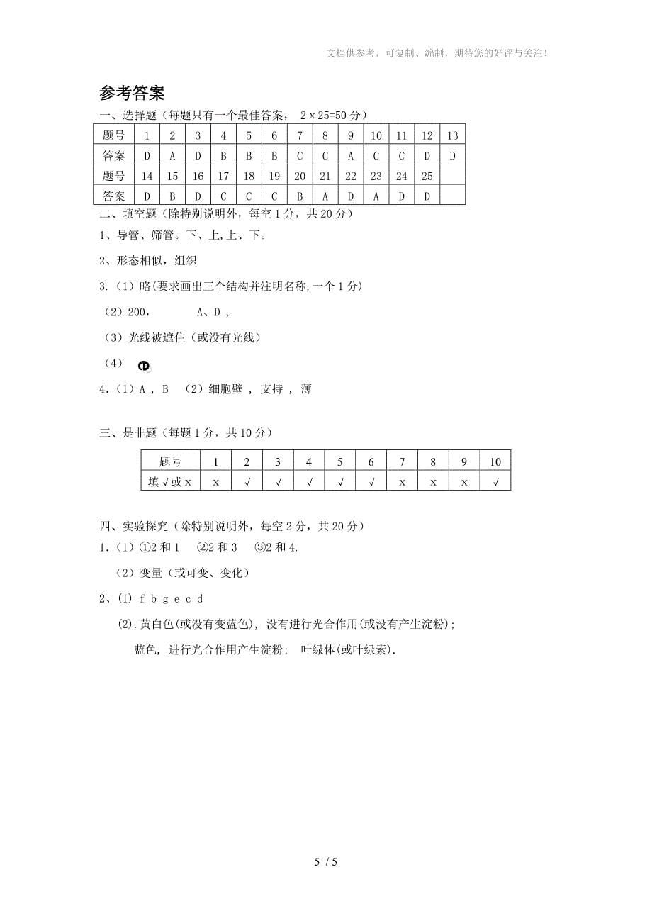 七年级生物第一学期期末教学质量检查_第5页