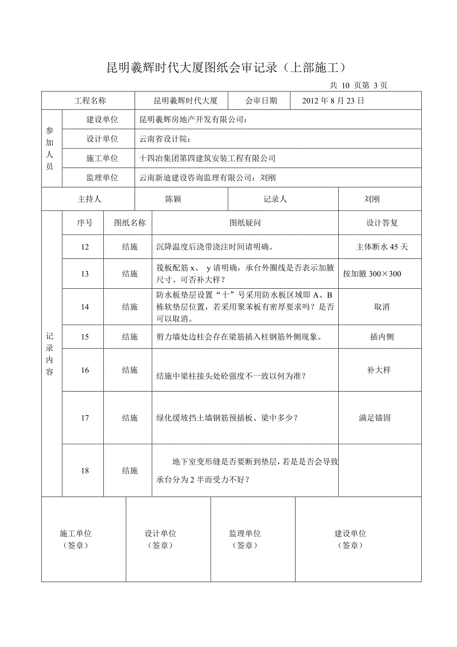 昆明羲辉时代大厦上部施工图纸会审记录_第3页