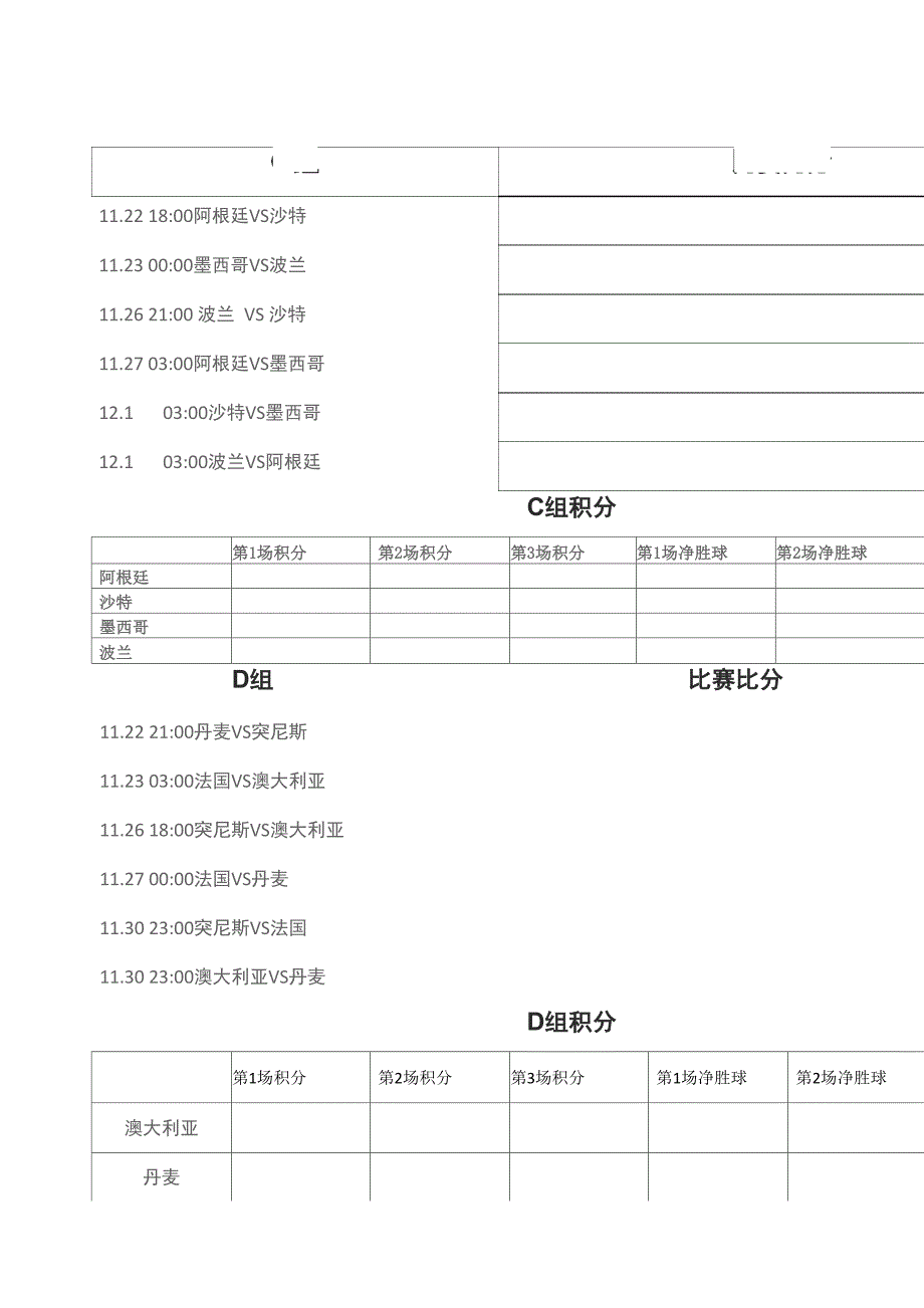 2022年卡塔尔世界杯足球赛赛程表打印_第2页