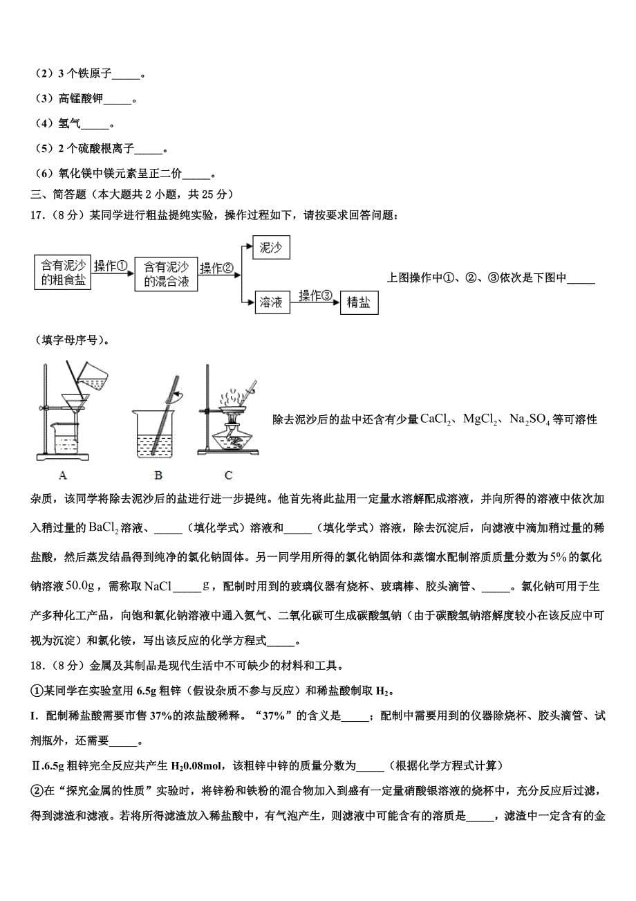 2023届广东省湛江市第二十七中学中考化学四模试卷（含答案解析）.doc_第5页