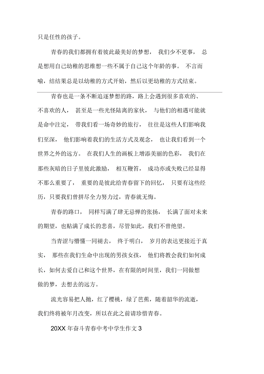 奋斗青春中考中学生作文_第3页