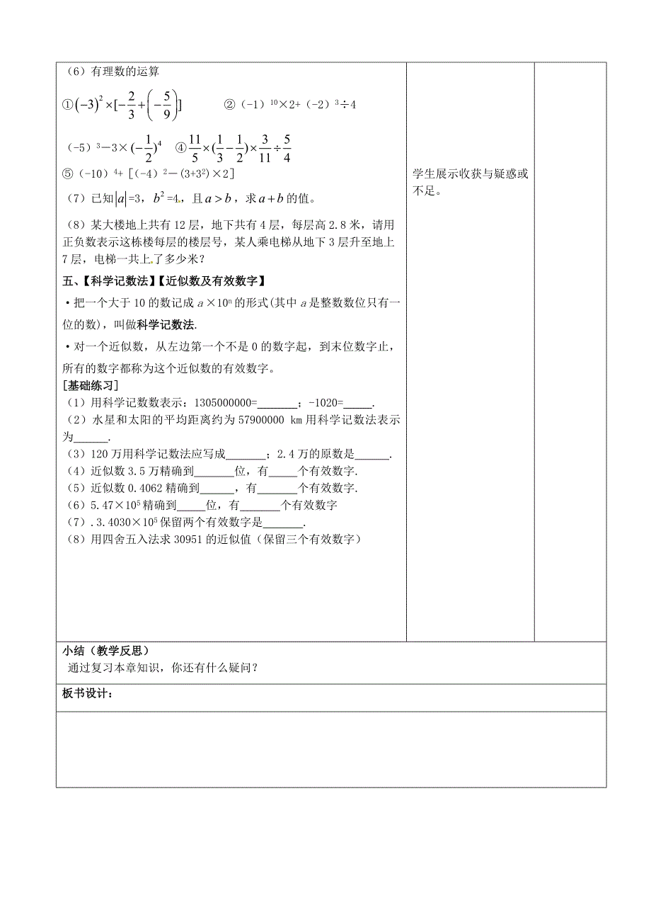 人教版 小学7年级 数学上册第一章有理数复习教案_第4页