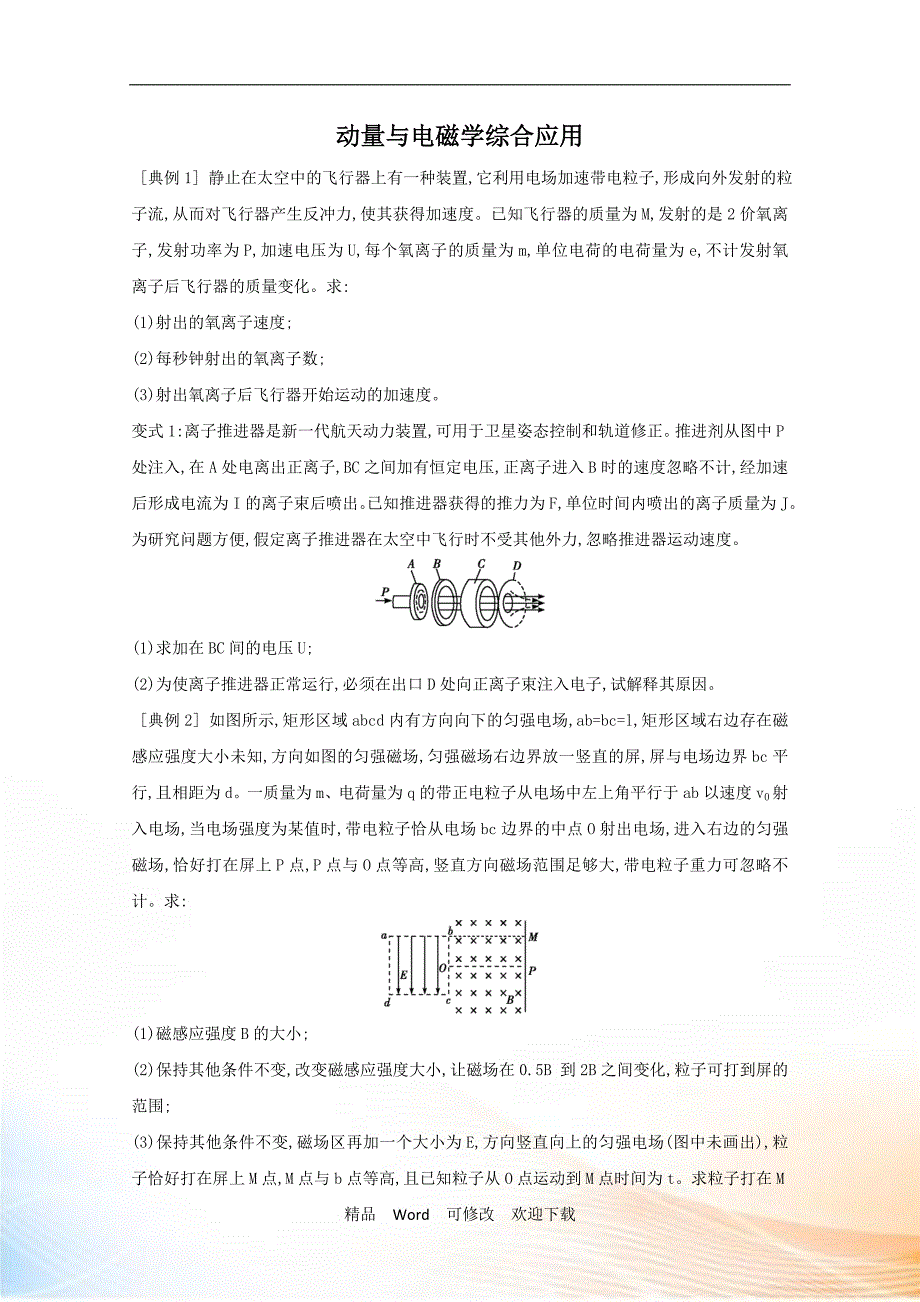 2021届人教版新高三高考物理一轮复习题型练习卷：动量与电磁学综合应用_第1页