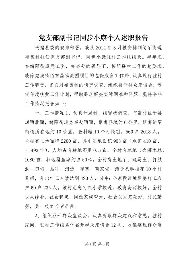 2023年党支部副书记同步小康个人述职报告.docx