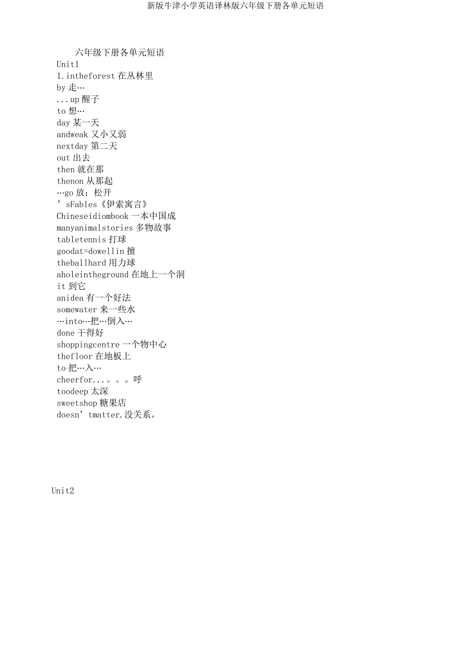新牛津小学英语译林六年级下册各单元短语.doc_第1页