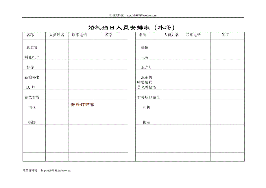 婚礼当日人员安排表_第1页