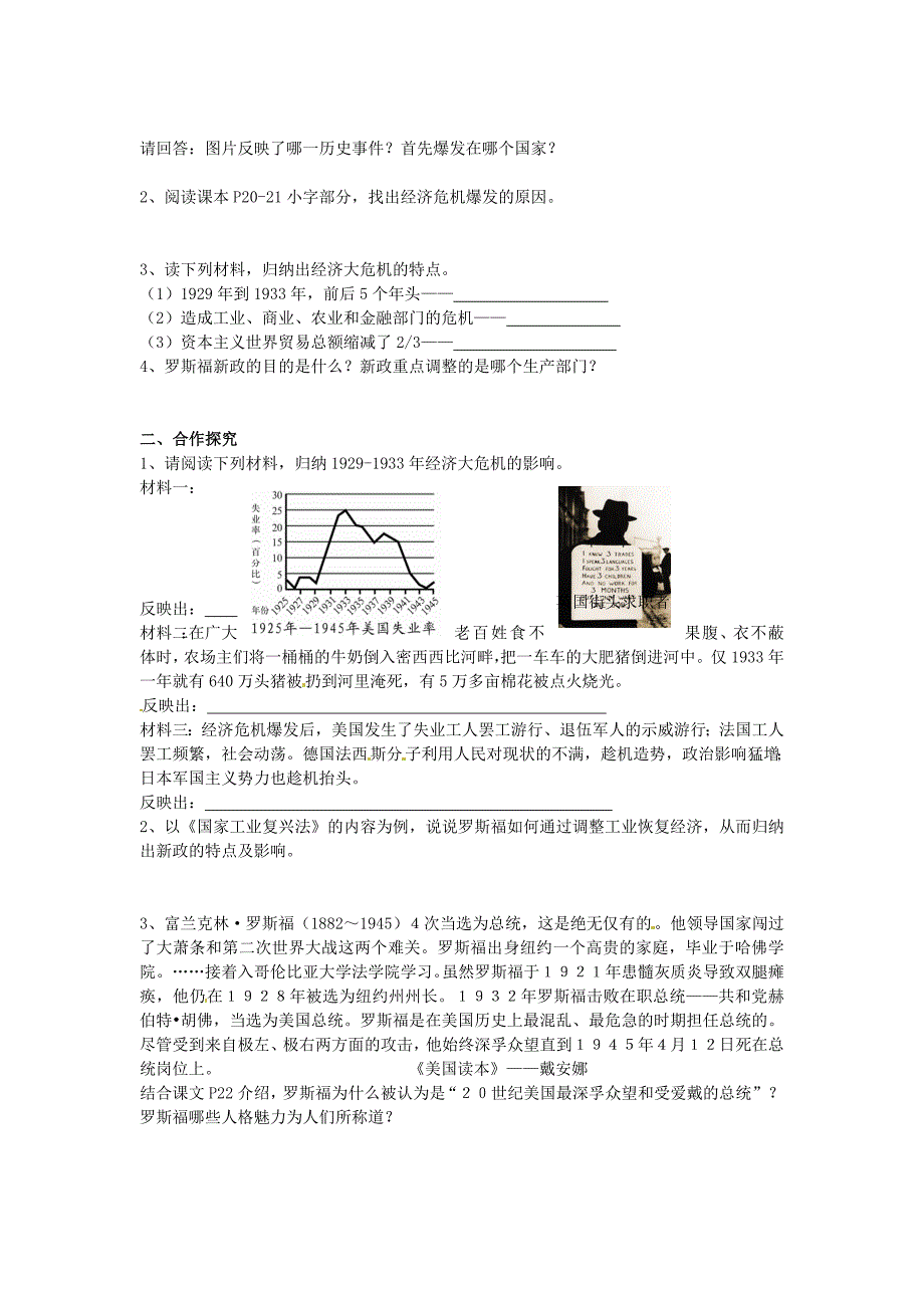 广东省深圳市文汇中学九年级历史下册第4课经济危机和罗斯福新政学案无答案新人教版_第2页