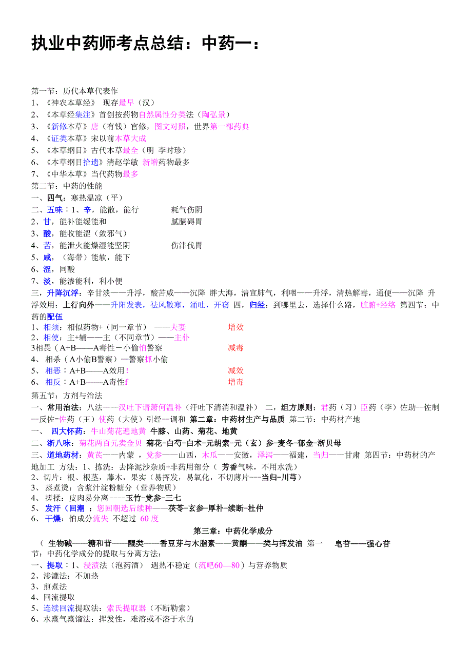 执业中药师考点总结中药一_第1页