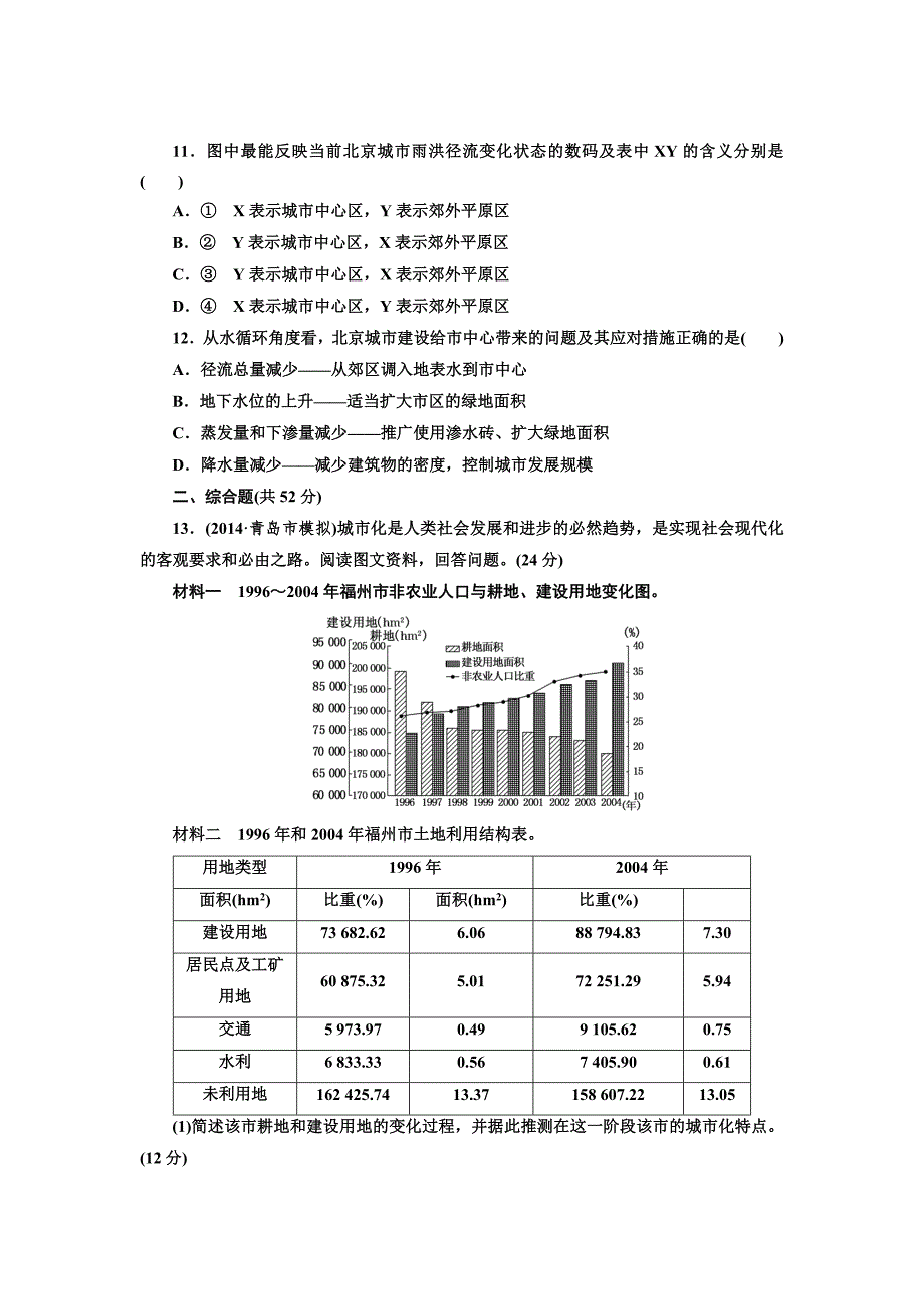 湘教版高考地理课时跟踪检测【18】城市化过程与特点及对地理环境的影响_第4页