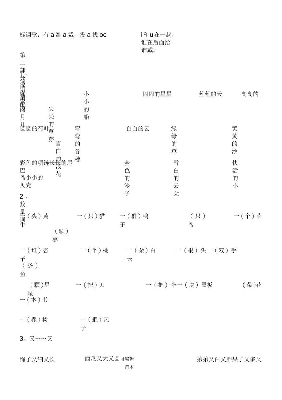 部编版小学一年级语文基础知识测试答案_第5页