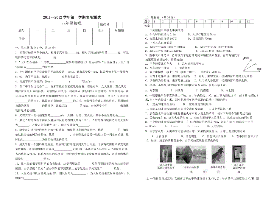 初二第一学期阶段测试_第1页