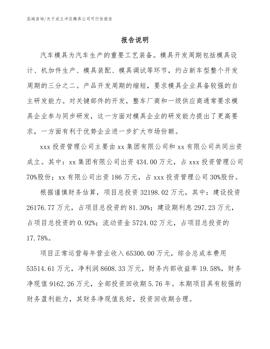 关于成立冲压模具公司可行性报告模板参考_第2页