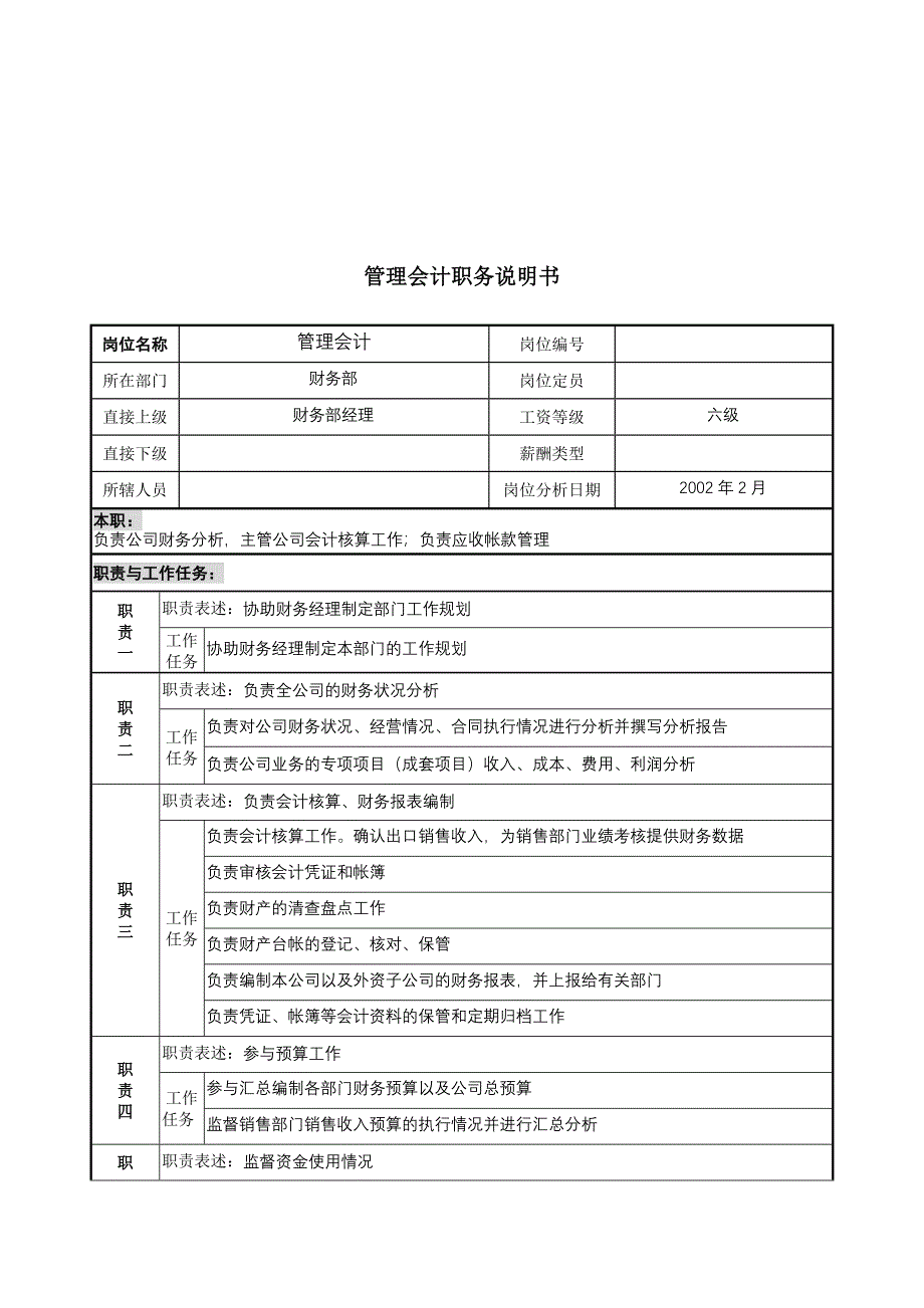 管理会计职务说明书_第1页