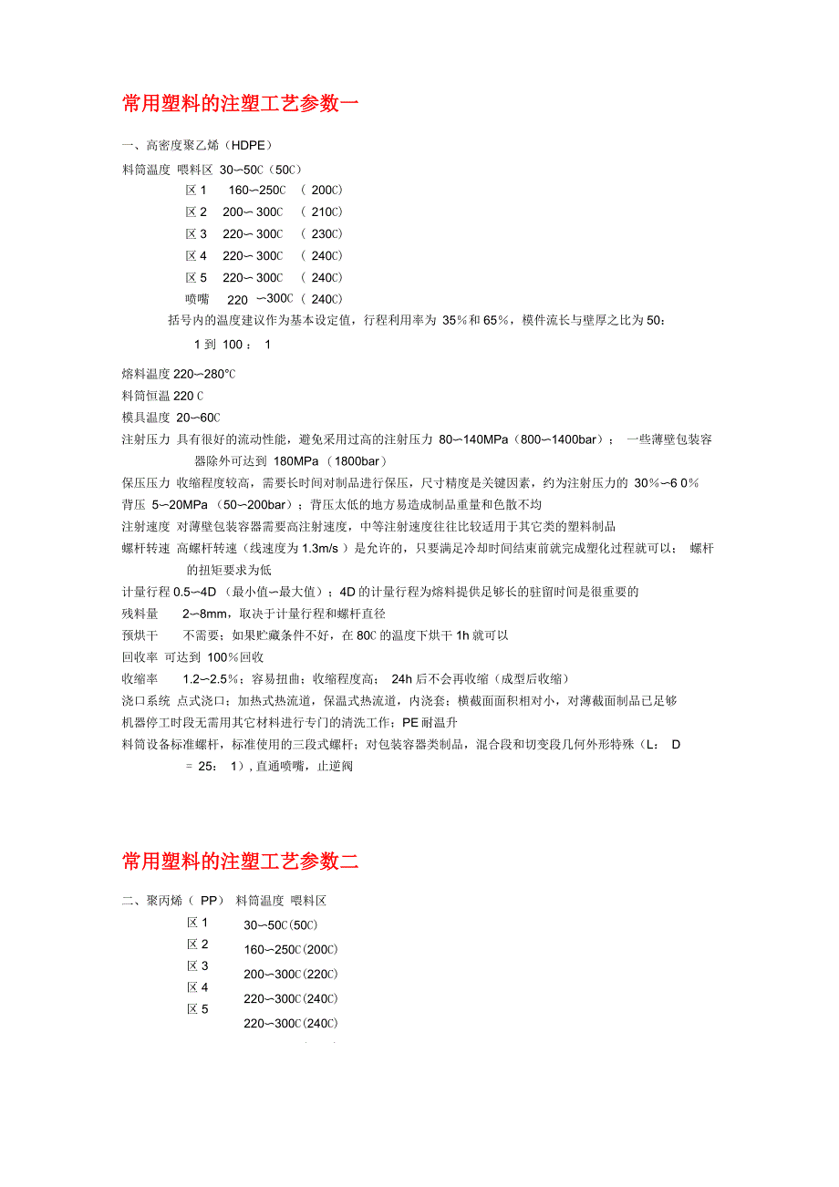 常用塑料的注塑工艺参数_第1页