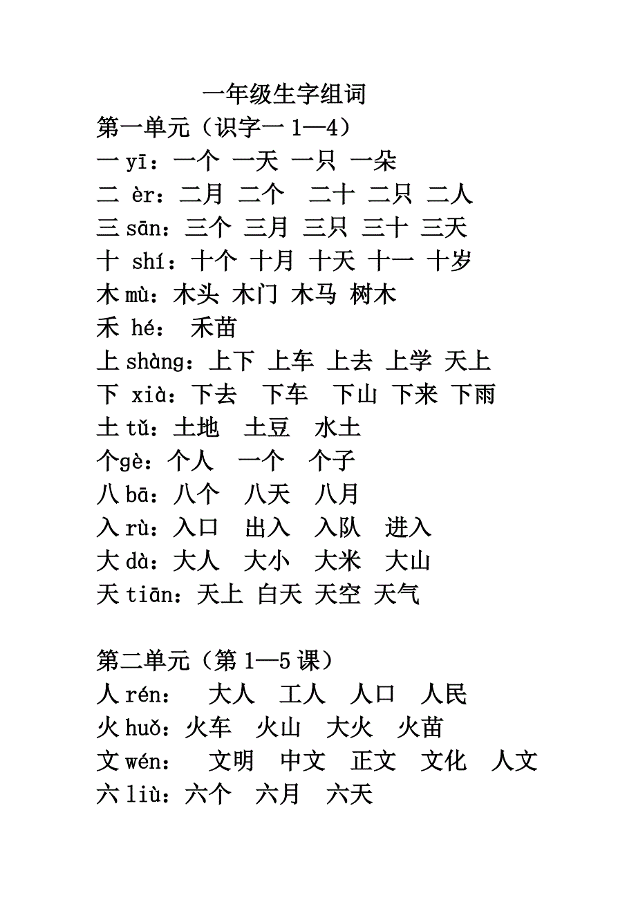 一年级一类生字组词_第1页