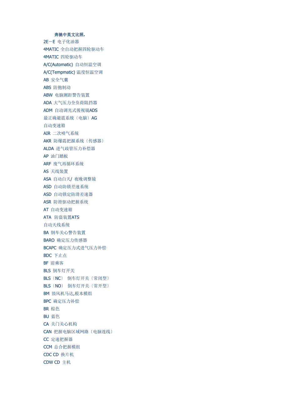 奔驰中英文对照.docx_第1页
