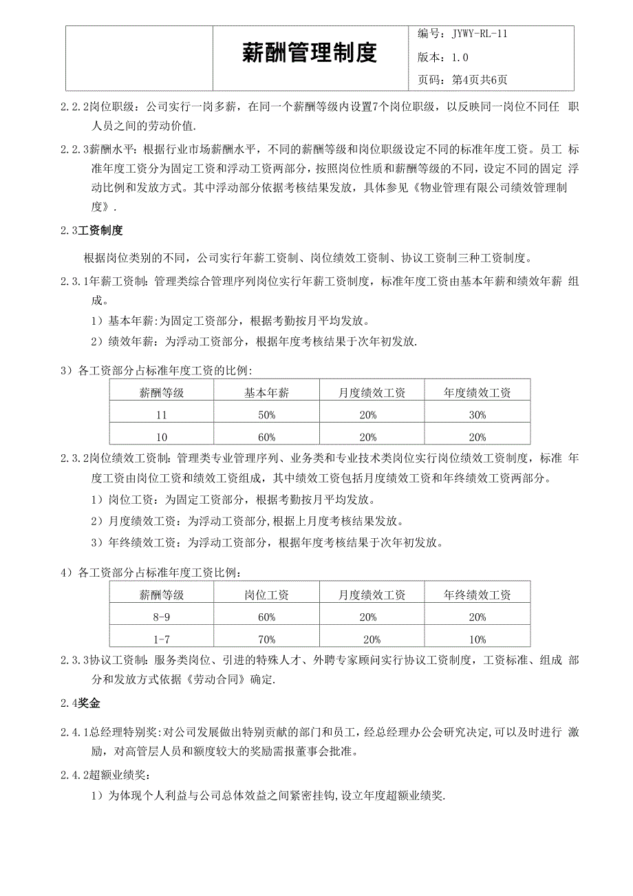 物业公司薪酬管理制度_第4页