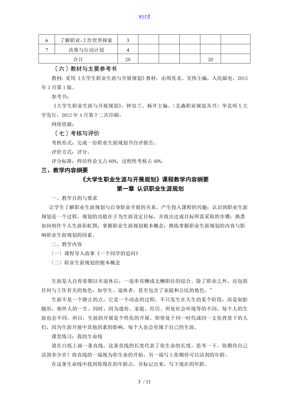 大学生职业生涯发展与规划教学大纲设计_第3页