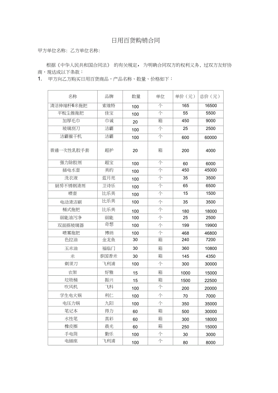 日用百货购销合同零售合同_第1页