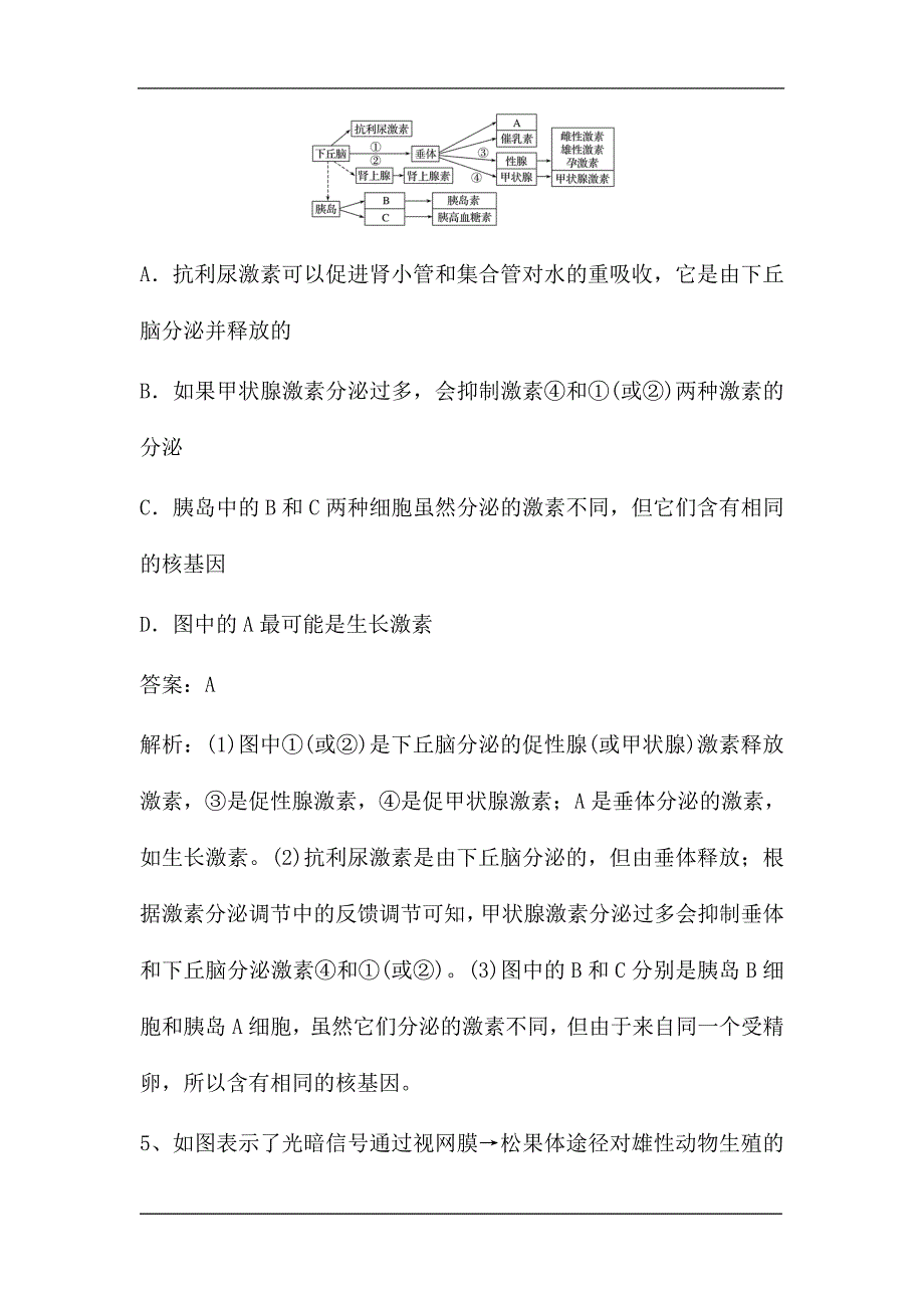 新高考生物第一轮复习微专题强化练：动物生命活动调节模型的构建与分析.doc_第4页