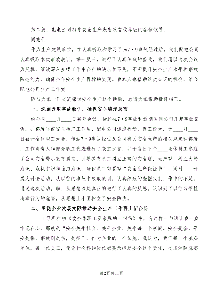 2022年配电公司安全生产表态发言模板_第2页