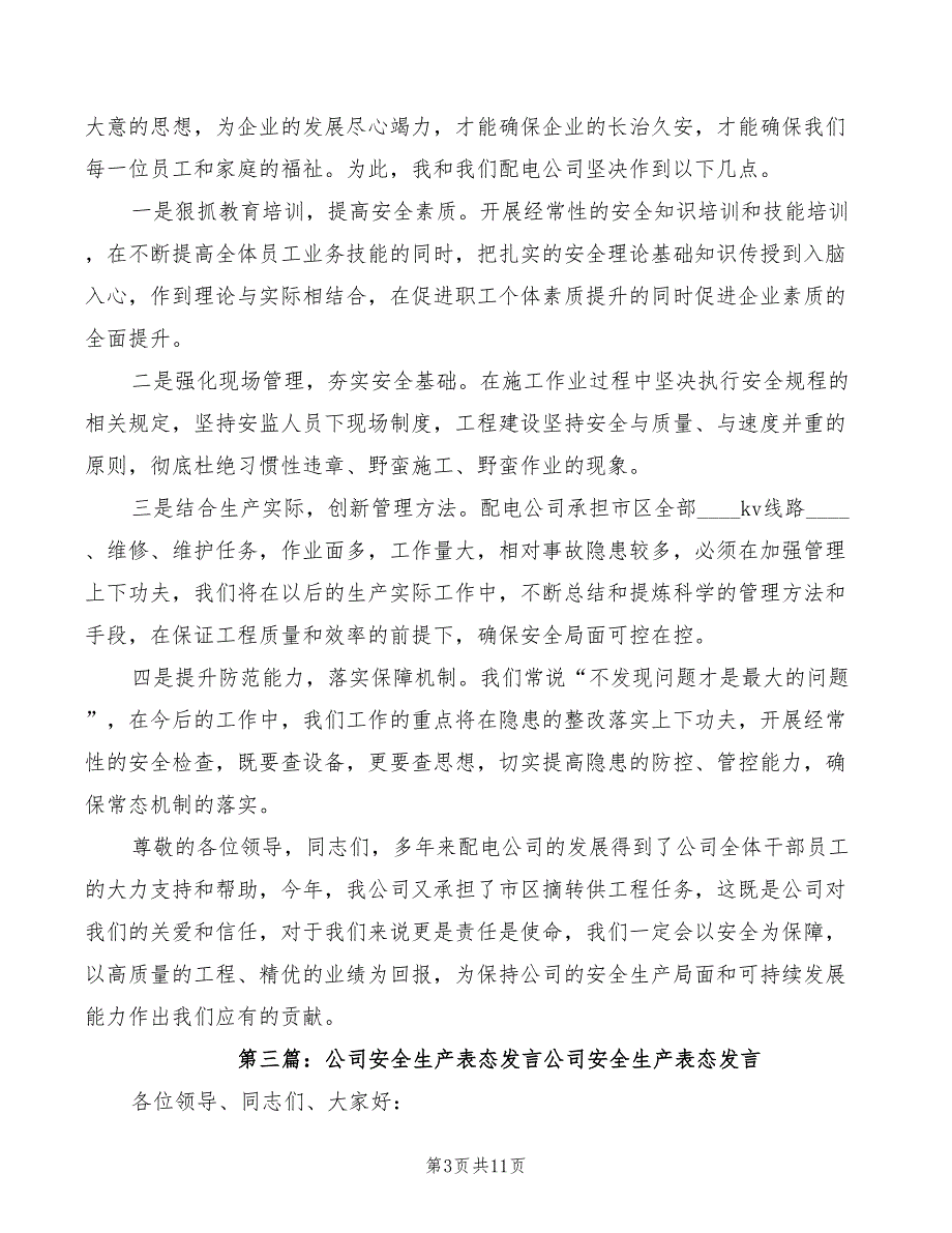 2022年配电公司安全生产表态发言模板_第3页