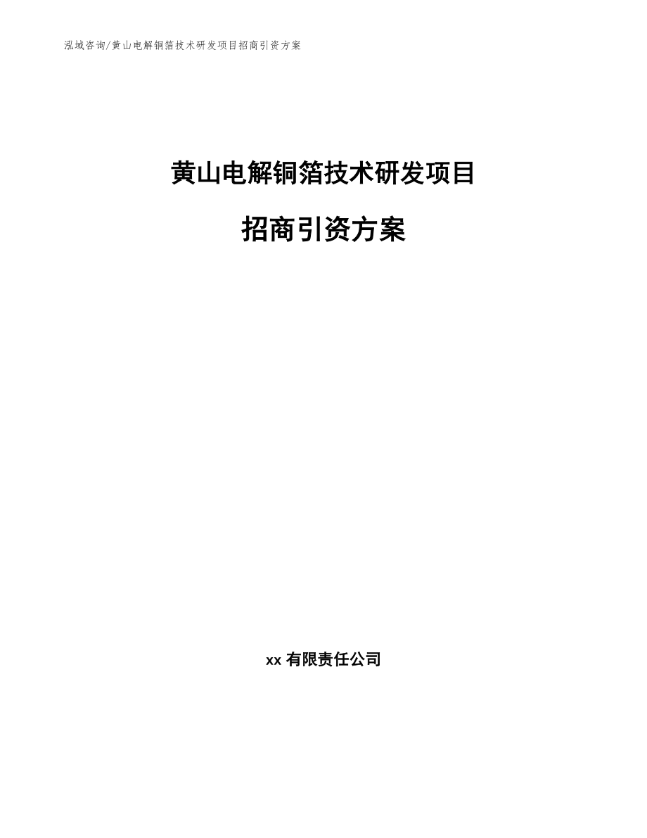 黄山电解铜箔技术研发项目招商引资方案范文_第1页