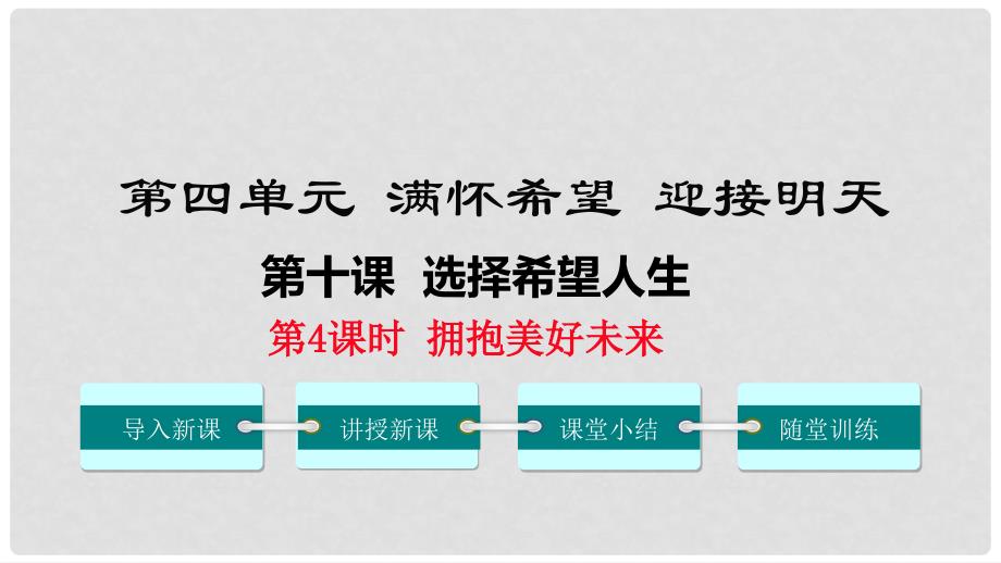 九年级政治全册 第四单元 满怀希望 迎接明天 第十课 选择希望人生 第4框 拥抱美好未来课件 新人教版_第1页