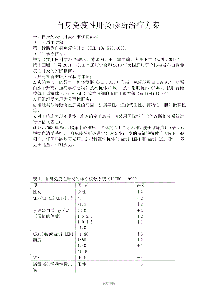 自身免疫性肝炎诊断治疗方案Word版_第1页