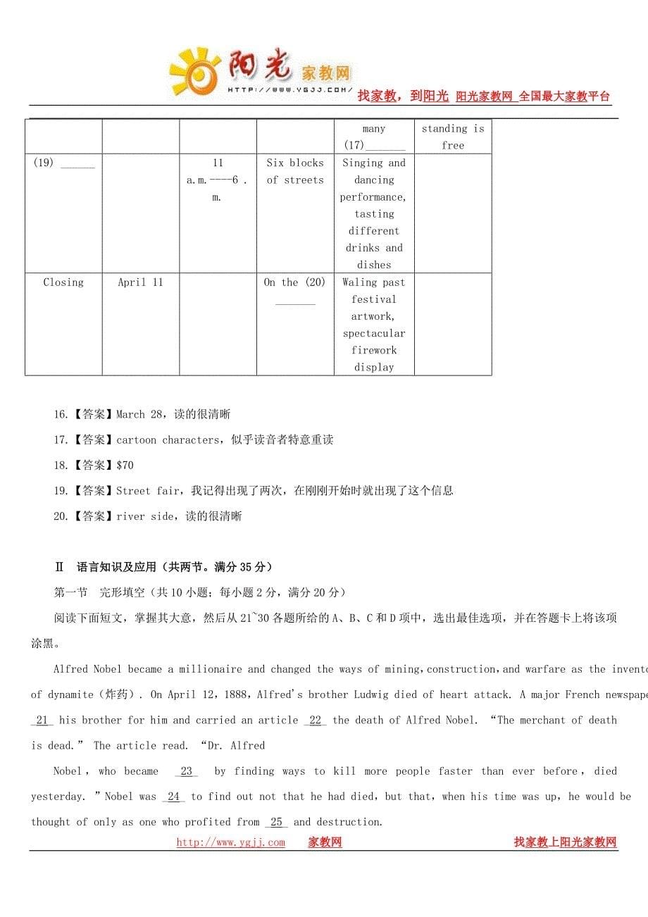 2009年广东高考英语试题及答案_第5页