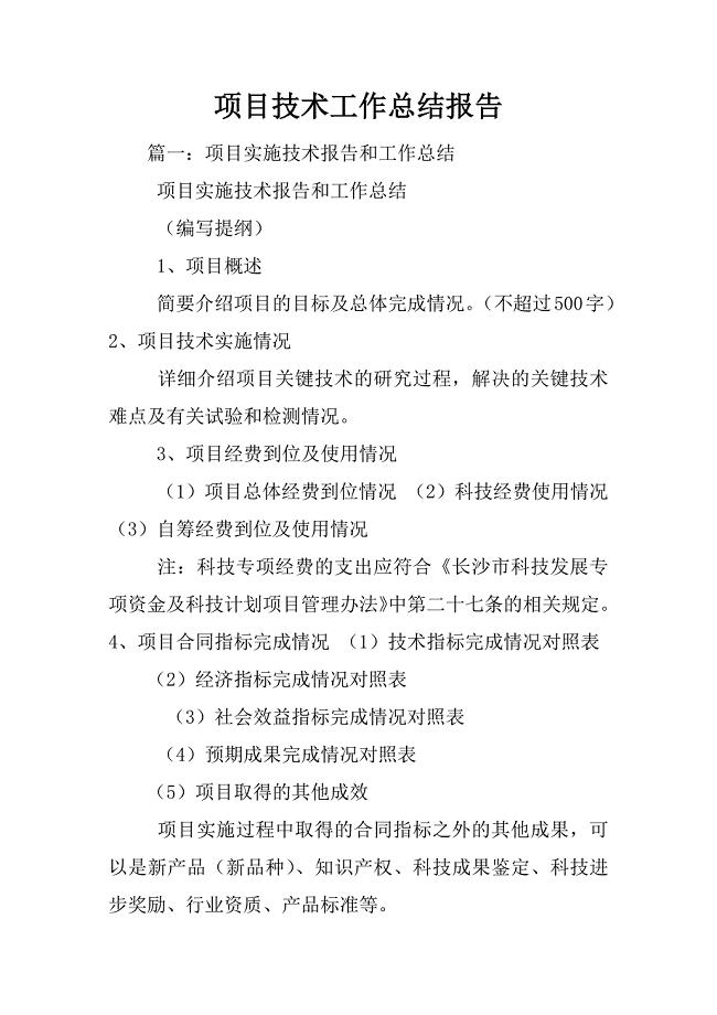 项目技术工作总结报告