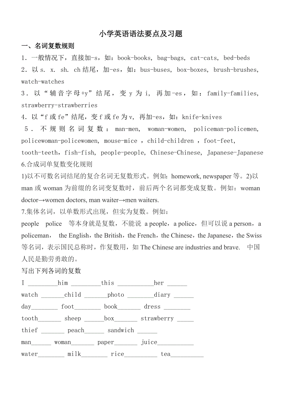 小学六年级英语语法要点及习题_第1页